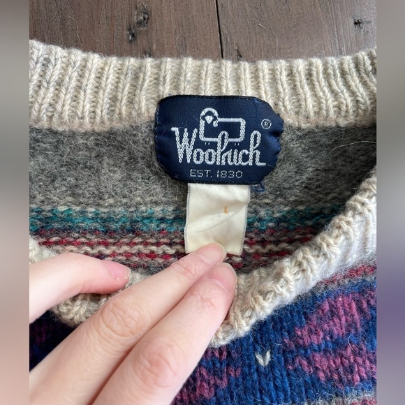 Vintage Geometric Woolrich Sweater 80s Grunge Grey Jacquard Prin - Picture 3 of 5